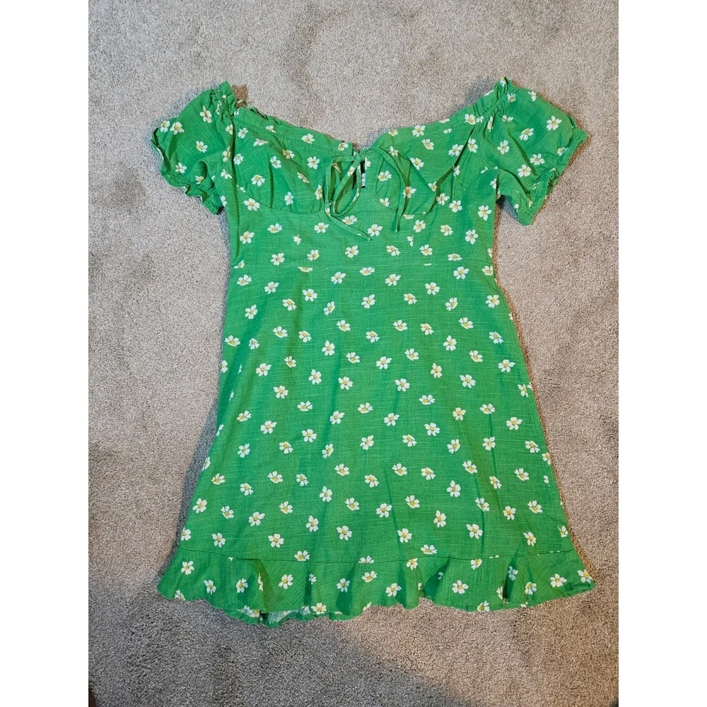 Urban Outfitters Floral Mini Dress Womens Large‎ Green Ruffle Y2K Cottagecore